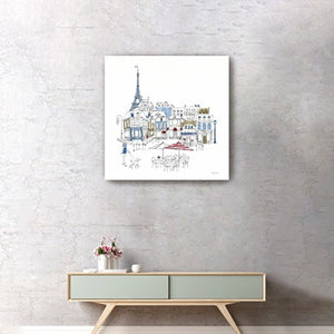 HomeRoots French Café Art Print - Vibrant Unframed Canvas Wall Décor with Rich Red & Blue Accents for Home 40"x40" 399044