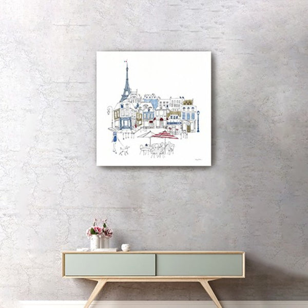 HomeRoots French Café Art Print - Vibrant Unframed Canvas Wall Décor with Rich Red & Blue Accents for Home 40"x40" 399044