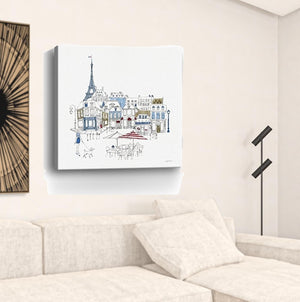 HomeRoots French Café Art Print - Vibrant Unframed Canvas Wall Décor with Rich Red & Blue Accents for Home 40"x40" 399044