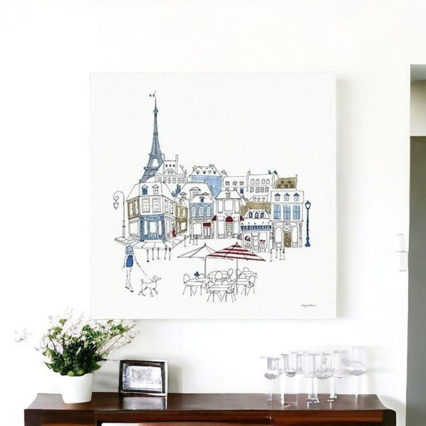 HomeRoots French Café Art Print - Vibrant Unframed Canvas Wall Décor with Rich Red & Blue Accents for Home 40"x40" 399044