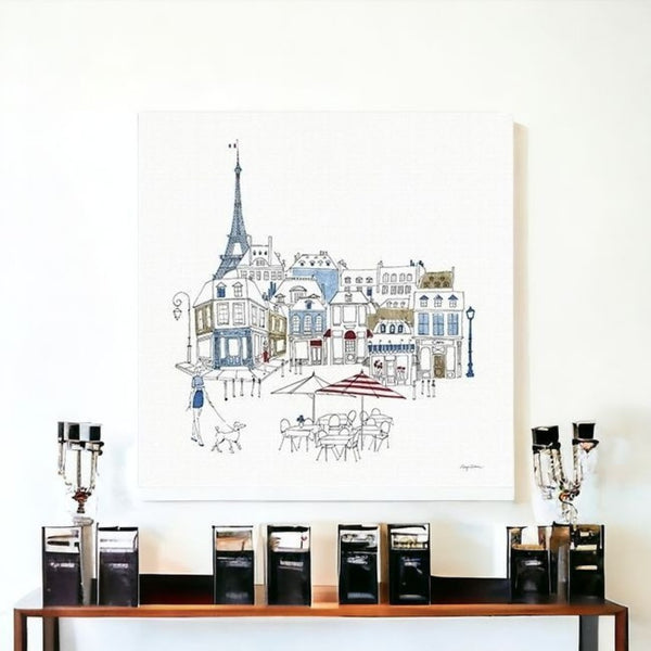 HomeRoots French Café Art Print - Vibrant Unframed Canvas Wall Décor with Rich Red & Blue Accents for Home 40"x40" 399044