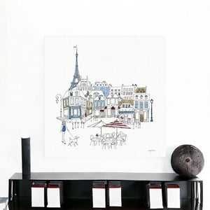 HomeRoots French Café Art Print - Vibrant Unframed Canvas Wall Décor with Rich Red & Blue Accents for Home 40"x40" 399044