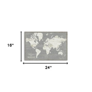HomeRoots 24" Minimalist World Map Canvas Art - Modern Design, Gallery-Ready, Durable & Ready-to-Hang Decor 16"x24" 399045