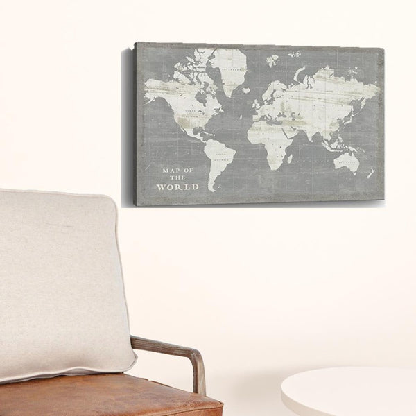HomeRoots 24" Minimalist World Map Canvas Art - Modern Design, Gallery-Ready, Durable & Ready-to-Hang Decor 16"x24" 399045