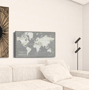 HomeRoots 24" Minimalist World Map Canvas Art - Modern Design, Gallery-Ready, Durable & Ready-to-Hang Decor 24"x36" 399046