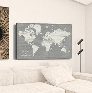 HomeRoots 24" Minimalist World Map Canvas Art - Modern Design, Gallery-Ready, Durable & Ready-to-Hang Decor 32"x48" 399047