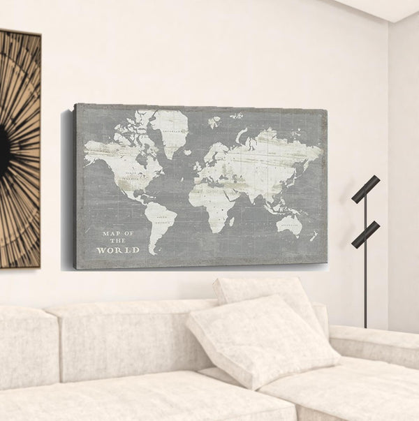 HomeRoots 24" Minimalist World Map Canvas Art - Modern Design, Gallery-Ready, Durable & Ready-to-Hang Decor 32"x48" 399047