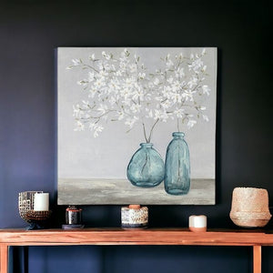 Homeroots White Spring Flowers Unframed Print Wall Art  Polyester 399060