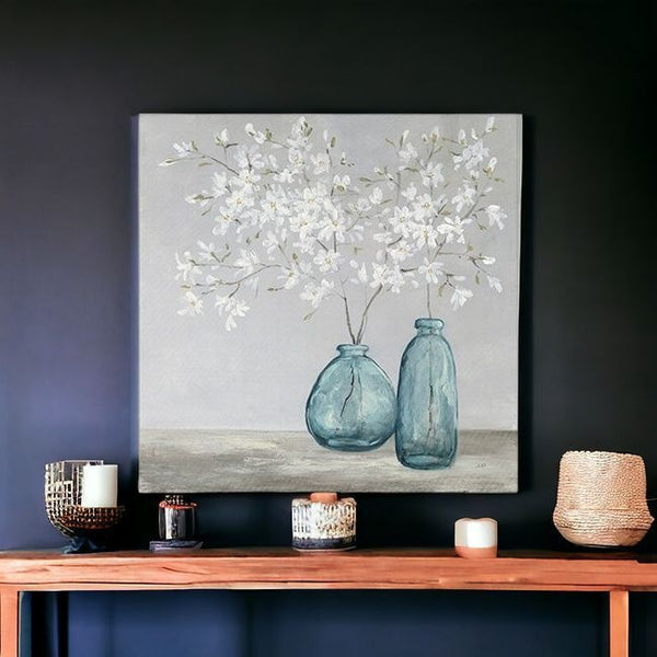 Homeroots White Spring Flowers Unframed Print Wall Art  Polyester 399060