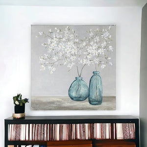 Homeroots White Spring Flowers Unframed Print Wall Art  Polyester 399060