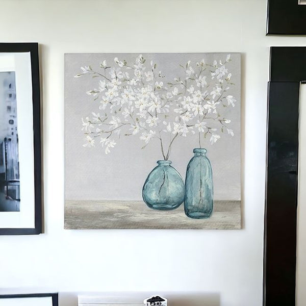 Homeroots White Spring Flowers Unframed Print Wall Art  Polyester 399060