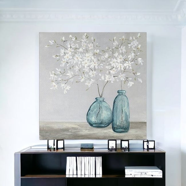 Homeroots White Spring Flowers Unframed Print Wall Art  Polyester 399060