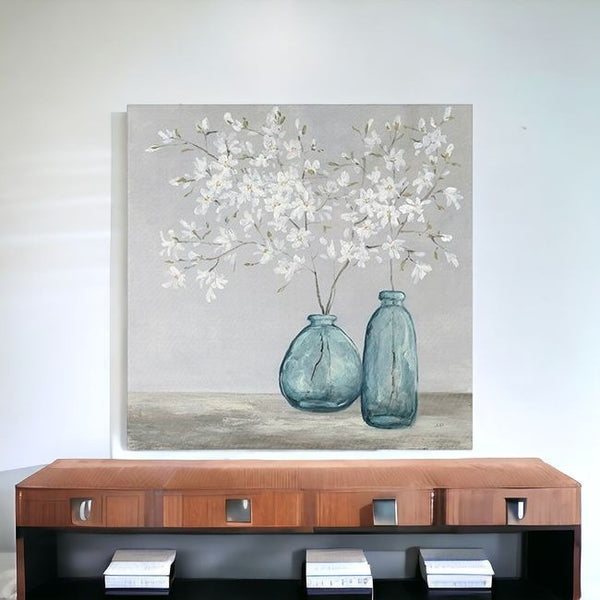 Homeroots White Spring Flowers Unframed Print Wall Art  Polyester 399061