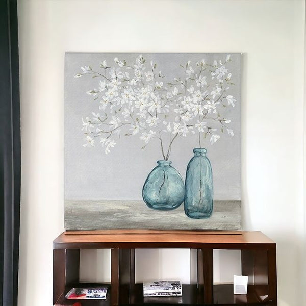 Homeroots White Spring Flowers Unframed Print Wall Art  Polyester 399061