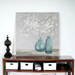 Homeroots White Spring Flowers Unframed Print Wall Art  Polyester 399061