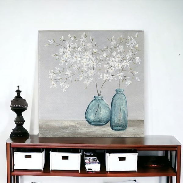 Homeroots White Spring Flowers Unframed Print Wall Art  Polyester 399061