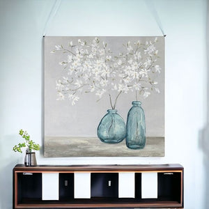 Homeroots White Spring Flowers Unframed Print Wall Art  Polyester 399061