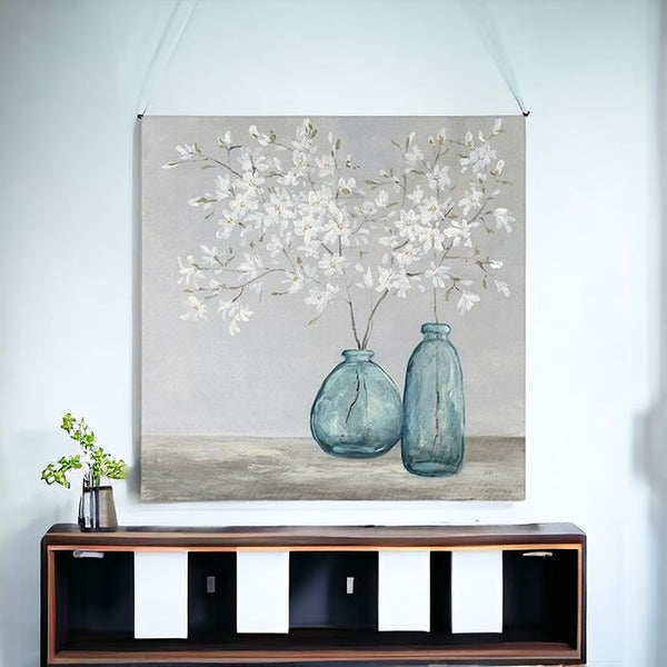 Homeroots White Spring Flowers Unframed Print Wall Art  Polyester 399061