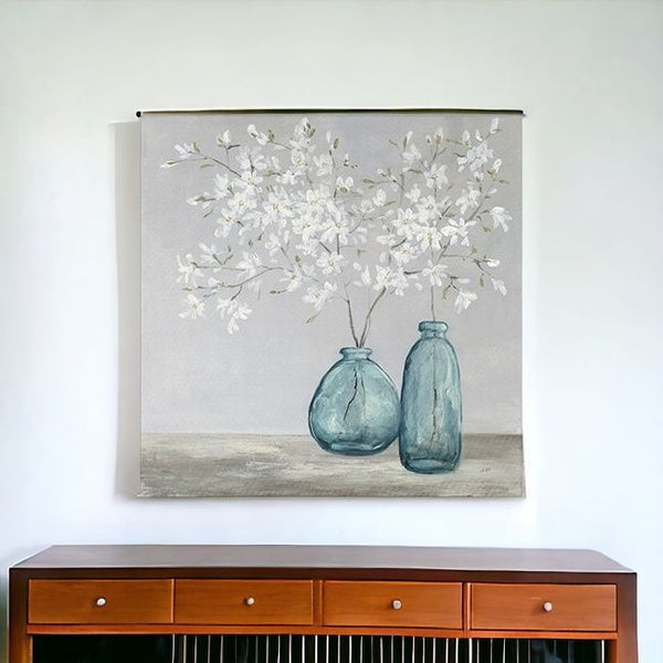 Homeroots White Spring Flowers Unframed Print Wall Art  Polyester 399062