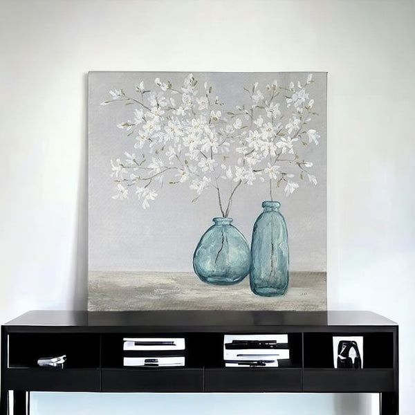 Homeroots White Spring Flowers Unframed Print Wall Art  Polyester 399062