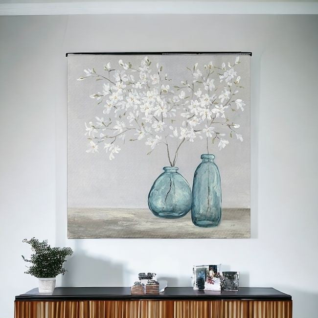 Homeroots White Spring Flowers Unframed Print Wall Art  Polyester 399062