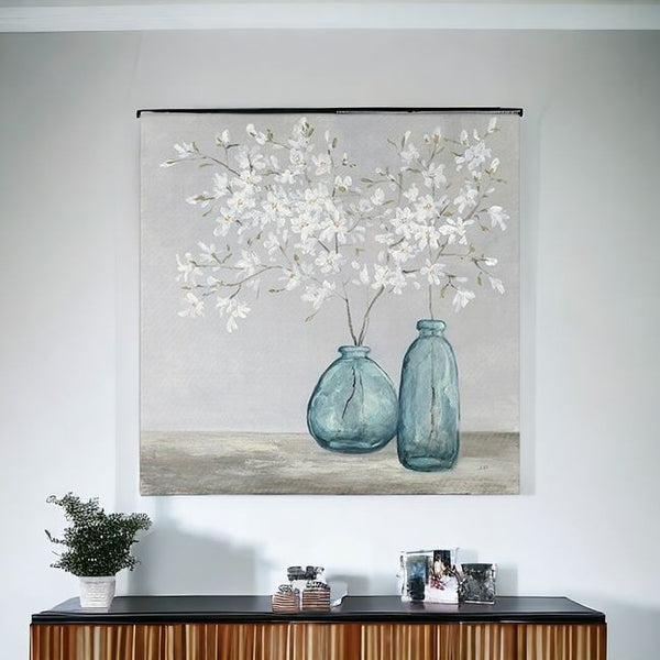Homeroots White Spring Flowers Unframed Print Wall Art  Polyester 399062