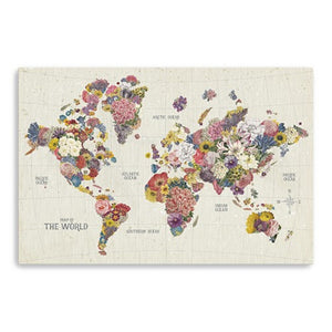 HomeRoots 24" Fun Floral World Map Canvas Art - Vibrant Contemporary Décor for Home, Office, and Studios 16"x24" 399063