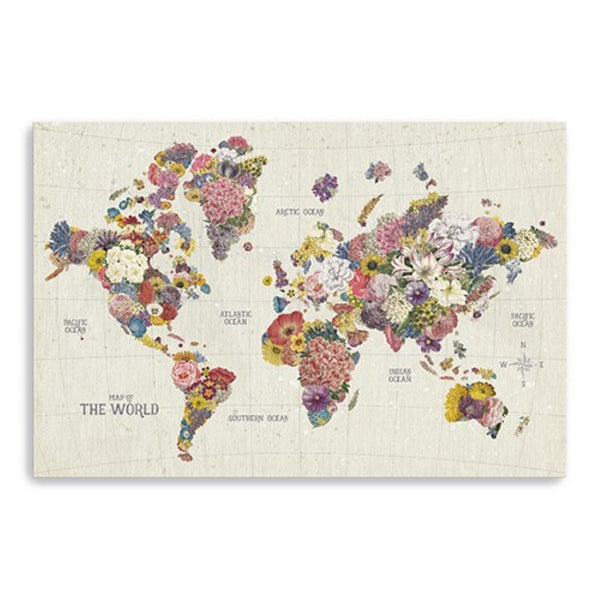 HomeRoots 24" Fun Floral World Map Canvas Art - Vibrant Contemporary Décor for Home, Office, and Studios 16"x24" 399063