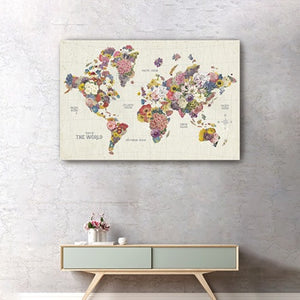 HomeRoots 24" Fun Floral World Map Canvas Art - Vibrant Contemporary Décor for Home, Office, and Studios 16"x24" 399063