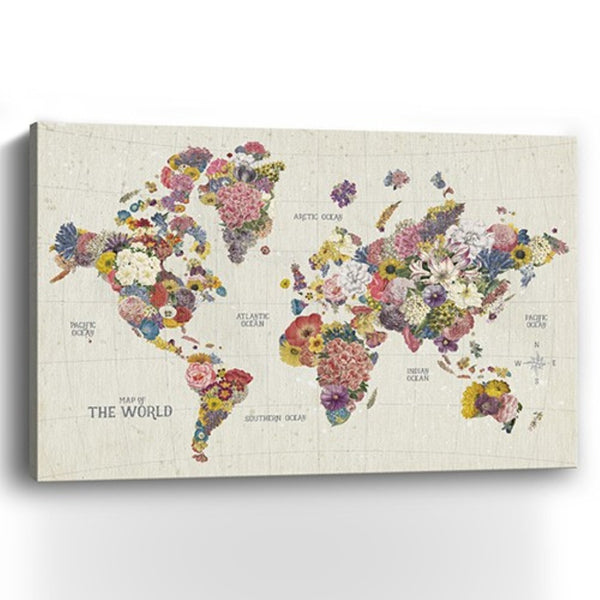HomeRoots 24" Fun Floral World Map Canvas Art - Vibrant Contemporary Décor for Home, Office, and Studios 16"x24" 399063