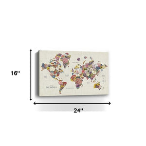 HomeRoots 24" Fun Floral World Map Canvas Art - Vibrant Contemporary Décor for Home, Office, and Studios 16"x24" 399063