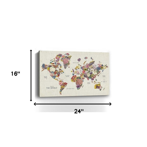 HomeRoots 24" Fun Floral World Map Canvas Art - Vibrant Contemporary Décor for Home, Office, and Studios 16"x24" 399063