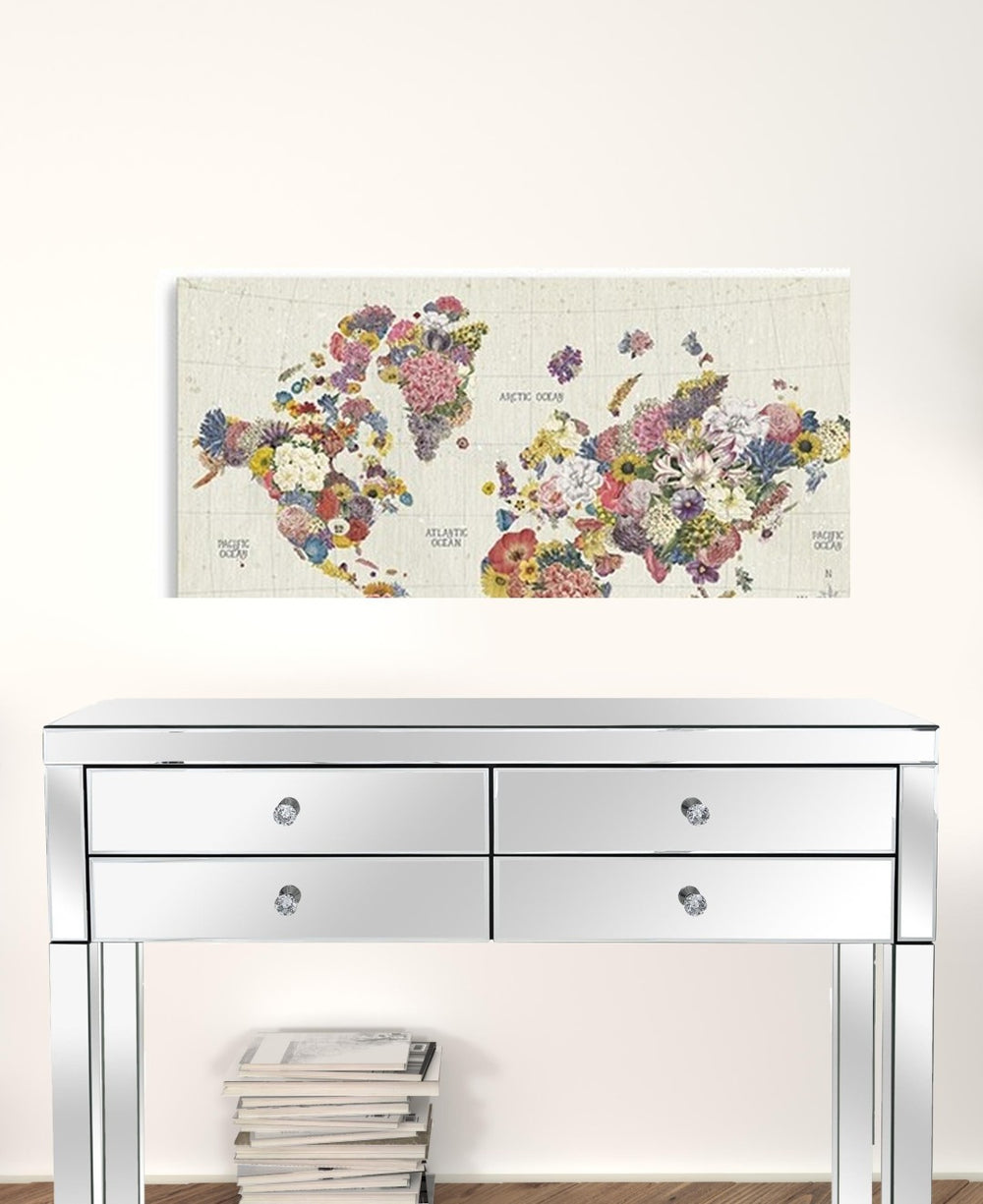 HomeRoots 24" Fun Floral World Map Canvas Art - Vibrant Contemporary Décor for Home, Office, and Studios 24"x36" 399064