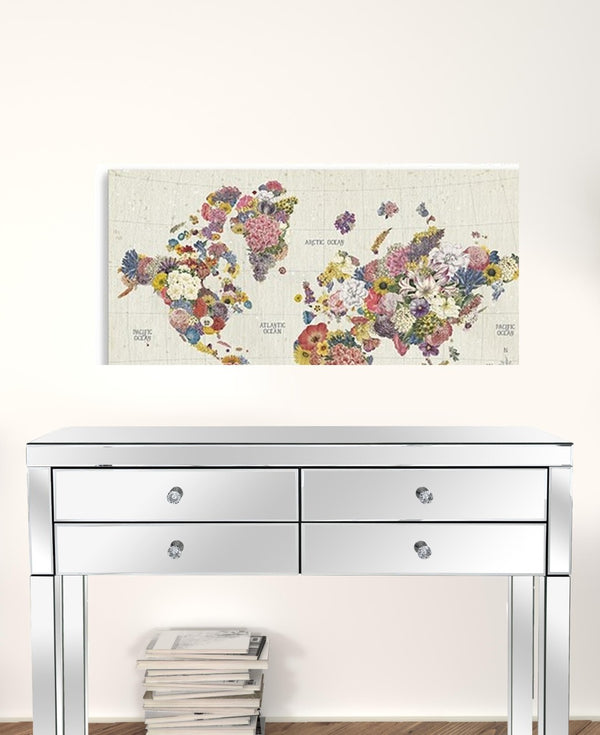 HomeRoots 24" Fun Floral World Map Canvas Art - Vibrant Contemporary Décor for Home, Office, and Studios 24"x36" 399064