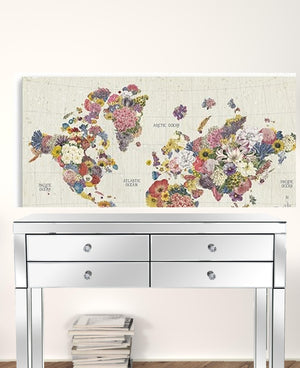 HomeRoots 24" Fun Floral World Map Canvas Art - Vibrant Contemporary Décor for Home, Office, and Studios 32"x48" 399065