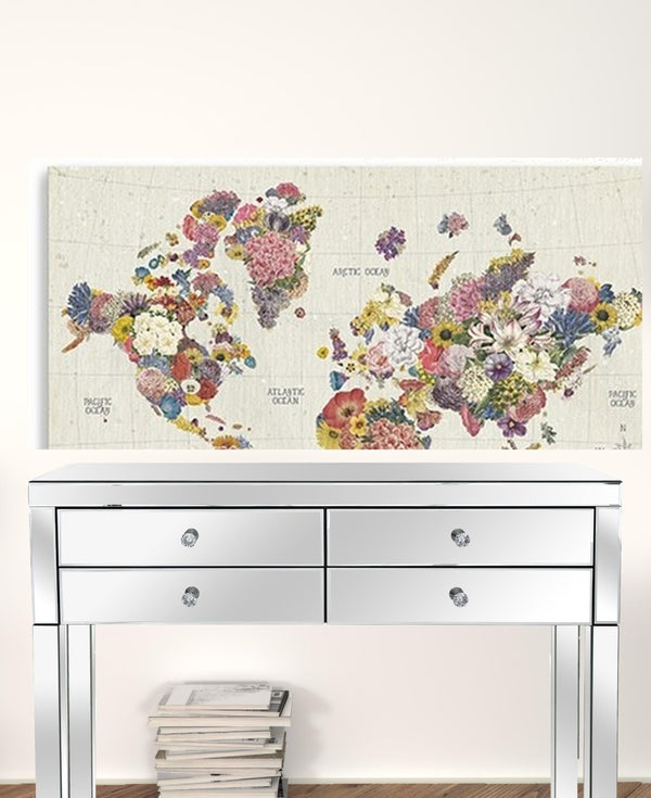HomeRoots 24" Fun Floral World Map Canvas Art - Vibrant Contemporary Décor for Home, Office, and Studios 32"x48" 399065