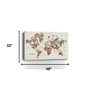 HomeRoots 24" Fun Floral World Map Canvas Art - Vibrant Contemporary Décor for Home, Office, and Studios 32"x48" 399065