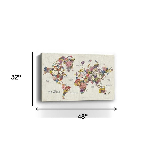 HomeRoots 24" Fun Floral World Map Canvas Art - Vibrant Contemporary Décor for Home, Office, and Studios 32"x48" 399065