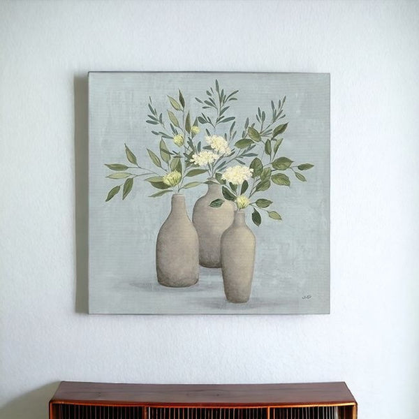 Homeroots Pretty Bohemian Flowers In Ceramic Vases Unframed Print Wall Art  Polyester 399069