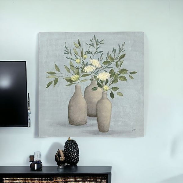 Homeroots Pretty Bohemian Flowers In Ceramic Vases Unframed Print Wall Art  Polyester 399069