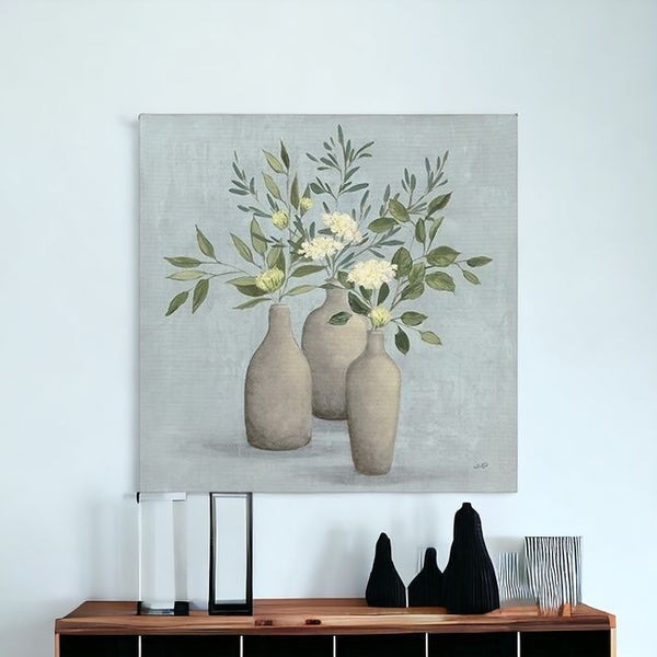 Homeroots Pretty Bohemian Flowers In Ceramic Vases Unframed Print Wall Art  Polyester 399070