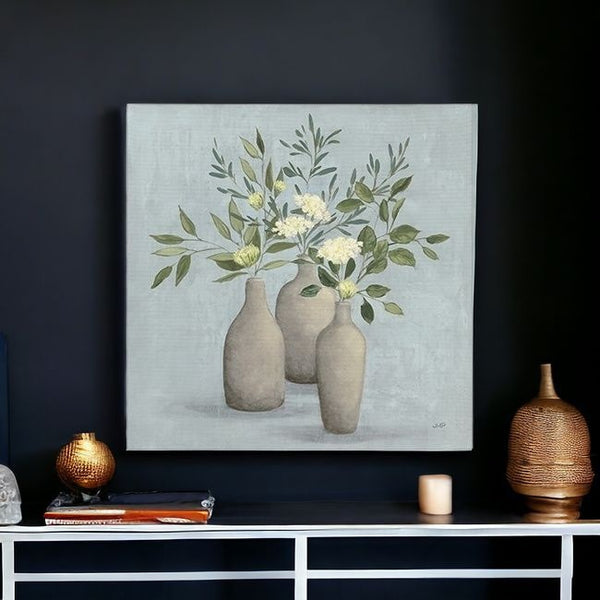 Homeroots Pretty Bohemian Flowers In Ceramic Vases Unframed Print Wall Art  Polyester 399070