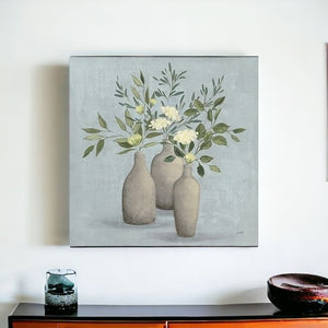 Homeroots Pretty Bohemian Flowers In Ceramic Vases Unframed Print Wall Art  Polyester 399070