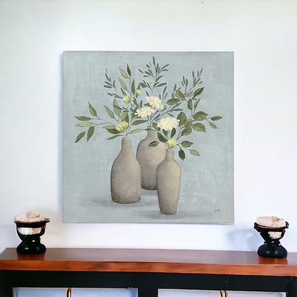 Homeroots Pretty Bohemian Flowers In Ceramic Vases Unframed Print Wall Art  Polyester 399070