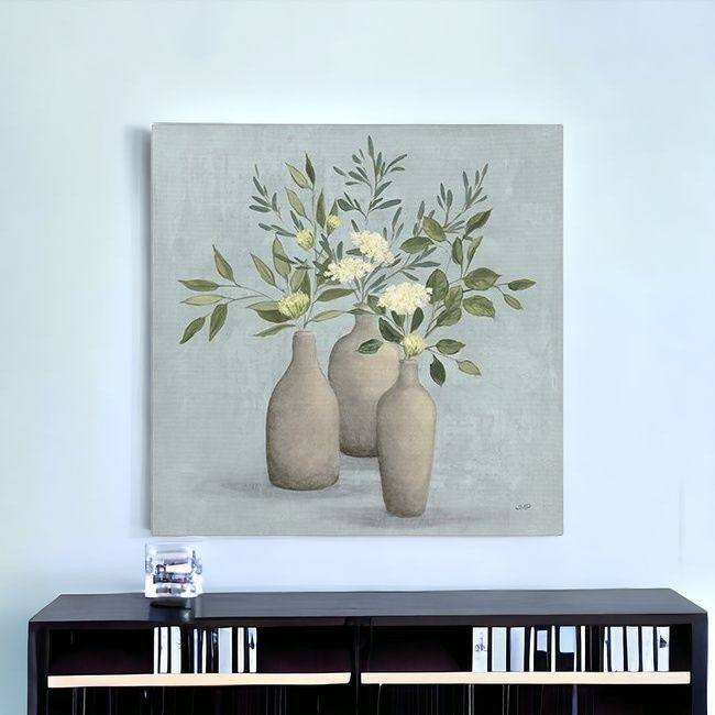 Homeroots Pretty Bohemian Flowers In Ceramic Vases Unframed Print Wall Art  Polyester 399071