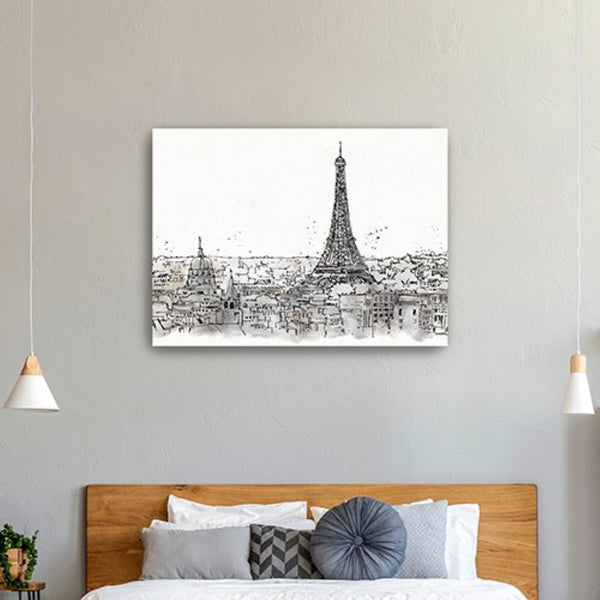 HomeRoots Monochrome Paris Rooftops Sketch Canvas Art - Timeless Black and White Wall Decor for Any Space 18"x24" 399072