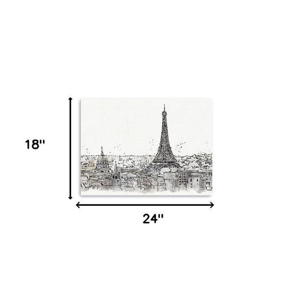 HomeRoots Monochrome Paris Rooftops Sketch Canvas Art - Timeless Black and White Wall Decor for Any Space 18"x24" 399072