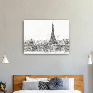 HomeRoots Monochrome Paris Rooftops Sketch Canvas Art - Timeless Black and White Wall Decor for Any Space 24"x32" 399073