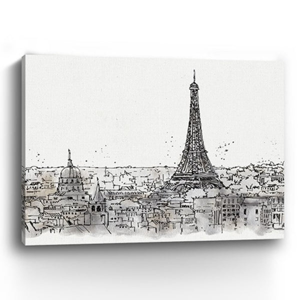 HomeRoots Monochrome Paris Rooftops Sketch Canvas Art - Timeless Black and White Wall Decor for Any Space 24"x32" 399073
