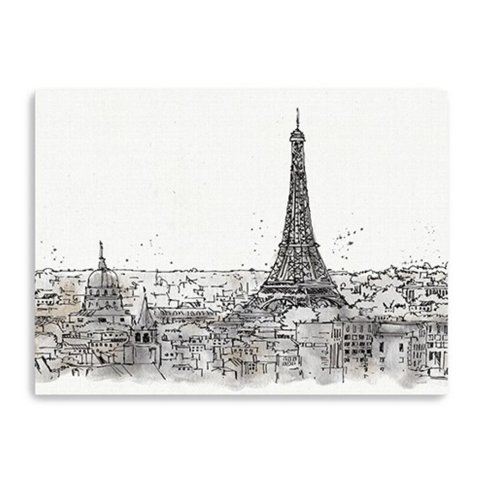 HomeRoots Monochrome Paris Rooftops Sketch Canvas Art - Timeless Black and White Wall Decor for Any Space 30"x40" 399074